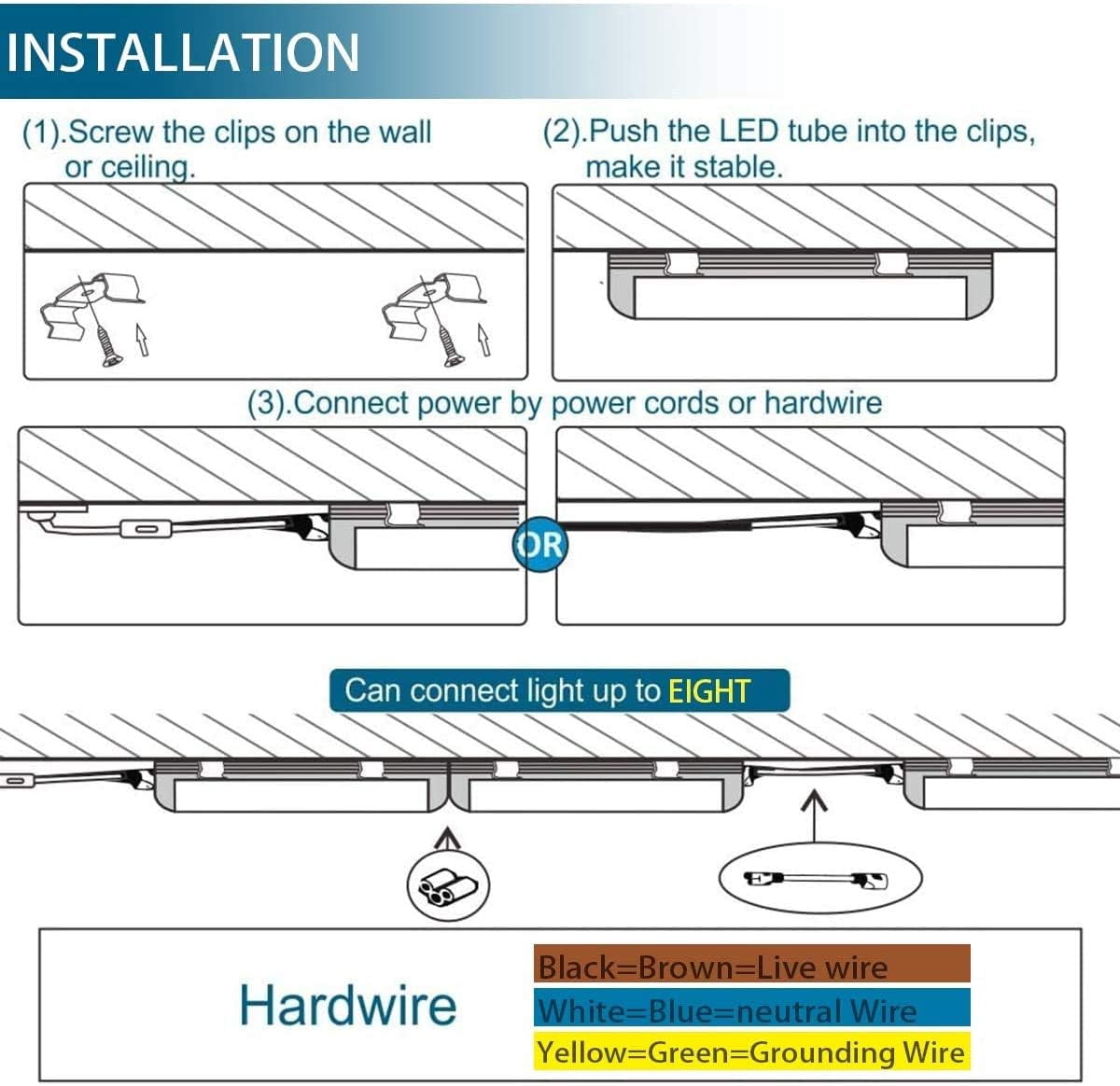 (Pack of 6) Barrina LED T5 Integrated Single Fixture, 4FT, 2200lm, 6500K (Super Bright White), 20W, Utility Shop Light, Ceiling and Under Cabinet Light, Corded electric with built-in ON/OFF switch