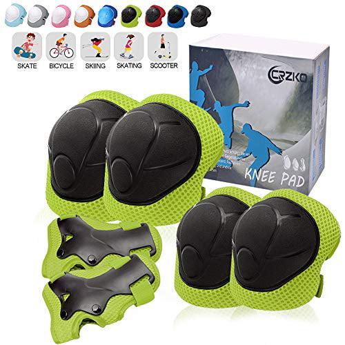 CRZKO Kids/Teenager Protective Gear Knee Pads and Elbow Pads 6 in 1 Set with Wrist Guard and Adjustable Strap for Rollerblading Skateboard Cycling Skating Bike Scooter