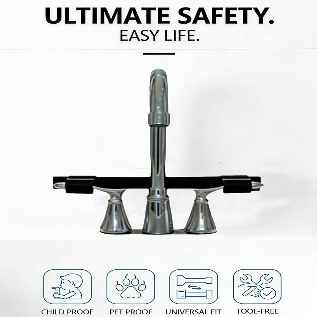 2026 New Child & Pet Safety Guard with Central Pipe Fixation, Universal Faucet Handle Lock for Double Sinks, Anti-Slip Kitchen Bathroom Stopper, Prevent Flooding