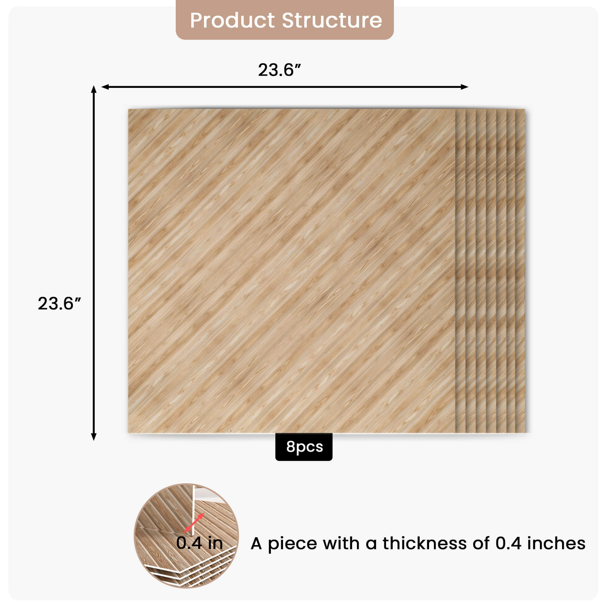 8 Pack 23.6''x23.6'' Acoustic Wall Panels, Art Soundproof Panels, Wood Texture Noise Reduction Panels, Self-Adhesive Decorative Acoustic Panels for Wall and Ceiling, Home Studio, Bedroom, Office