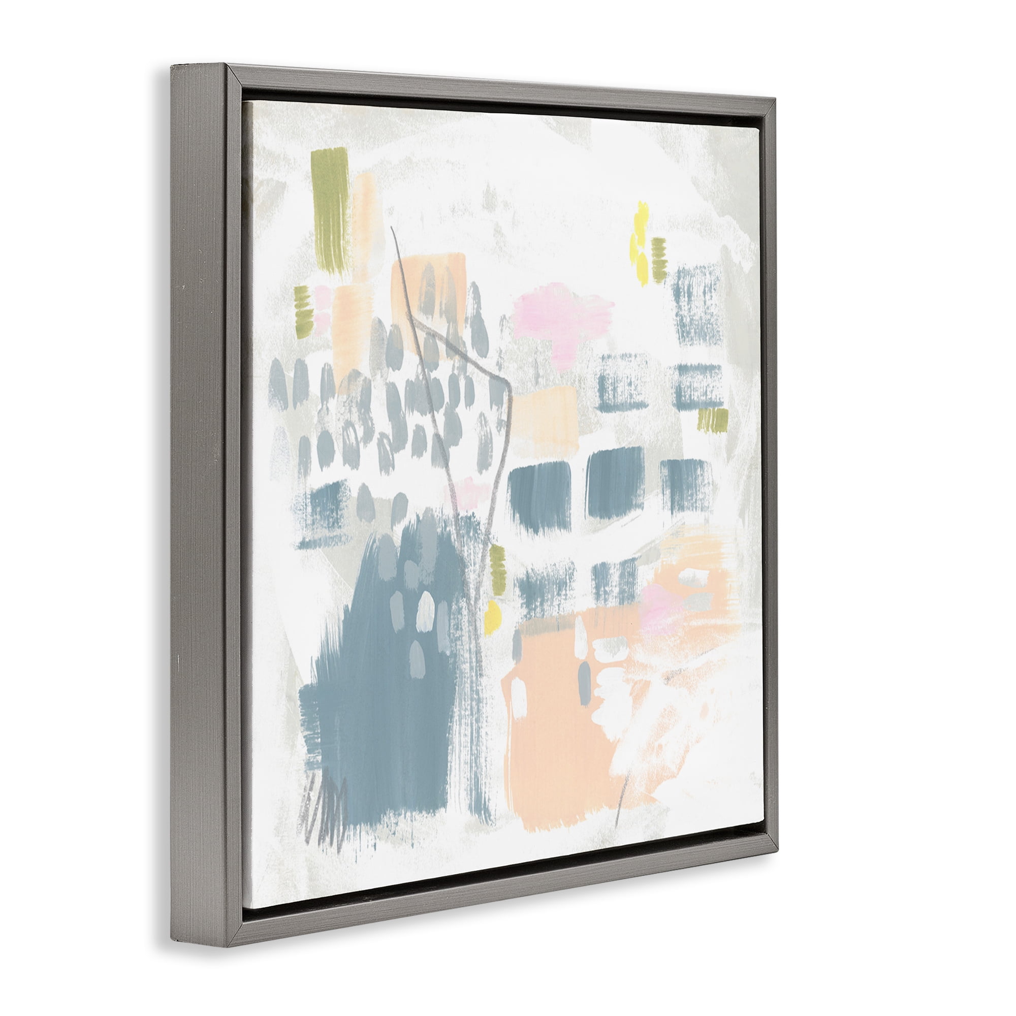 Stupell Industries Varied Pastel Patterns Abstract Painting Gray Floater Framed Canvas Art Print Wall Art, 18 x 18