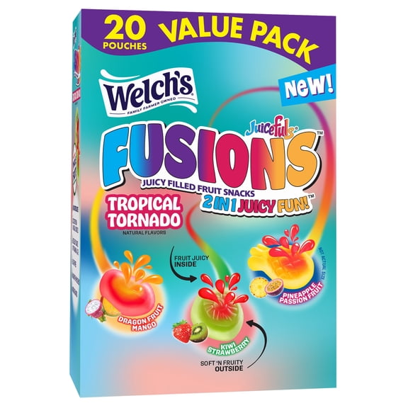 Welch's Fusions, Tropical Tornado, Soft Fruit Snacks, Gluten-Free, .8 oz, 20 Count