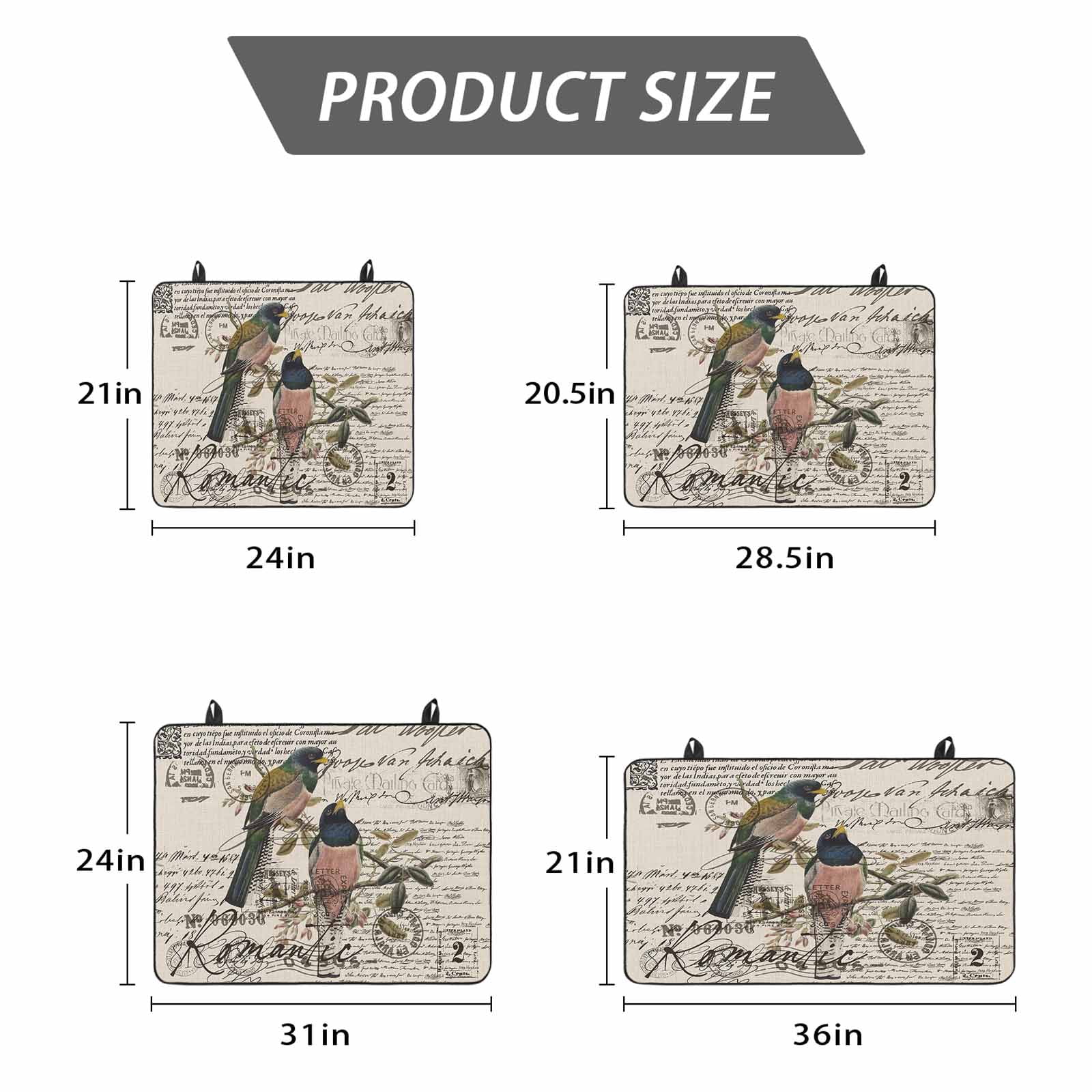 Vintage Birds Stove Top Cover for Electric Stove, Heat-proof & Non Slip Glass Top Stove Cover Protector, Country Envelope Postmark Farmhouse Botancial Kitchen Flat Cooktop Rubber Mat 36x21 Inches