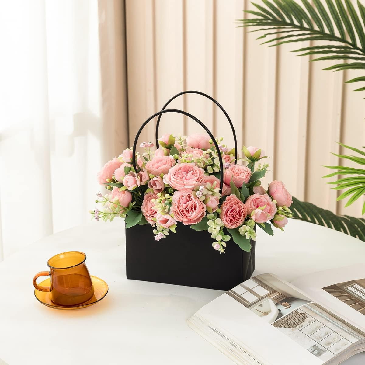 4 Bunches Artificial Peony with 20 Heads Flowers Fake Peonies Silk Flowers Bouquets for Wedding Home Table Party Window Decoration (PINK)