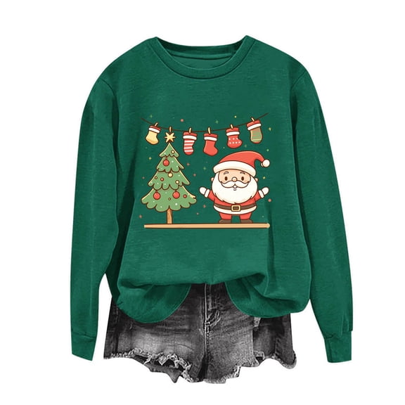 Enjoytime Womens Sweatshirts Trendy Cute Print Pullover Crewneck Sweatshirt Fall Winter Loose Casual Long Sleeve Tops Army Green XXL