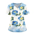 thumbnail image 2 of Hawaiian Scrub Tops for Women Short Sleeve Vneck Stretch Holiday Scrub Shirt 2026 Floral Print Nursing Workwear with Pockets Dark Blue XXXXL, 2 of 6