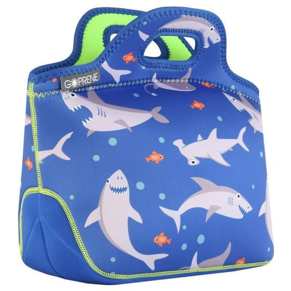 GOPRENE Insulated Lunch Bag for Boys Blue Shark Neoprene Kids Lunch Box Carrier Fits Bento Box Thermos Keeps Food Cold for School Toddler Child