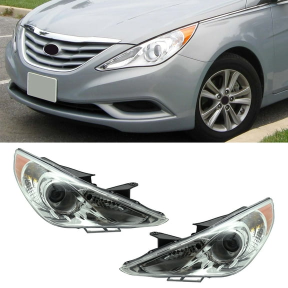 HOUGEET Headlights Assembly Fit for 2011-2014 Hyundai Sonata, Chrome Housing Amber Reflector 1Pair