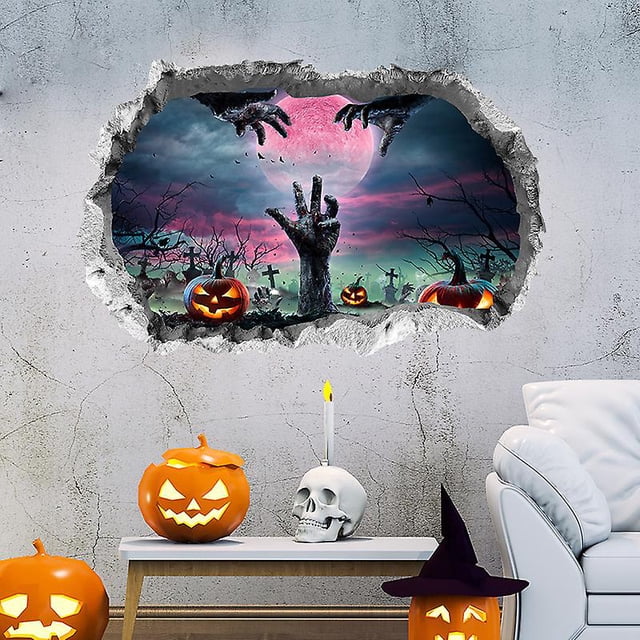 , pegatinas de pared 3D de Halloween, mano fantasma de terror, cementerio, calabazas, murciélagos, calcomanías de pared espeluznantes