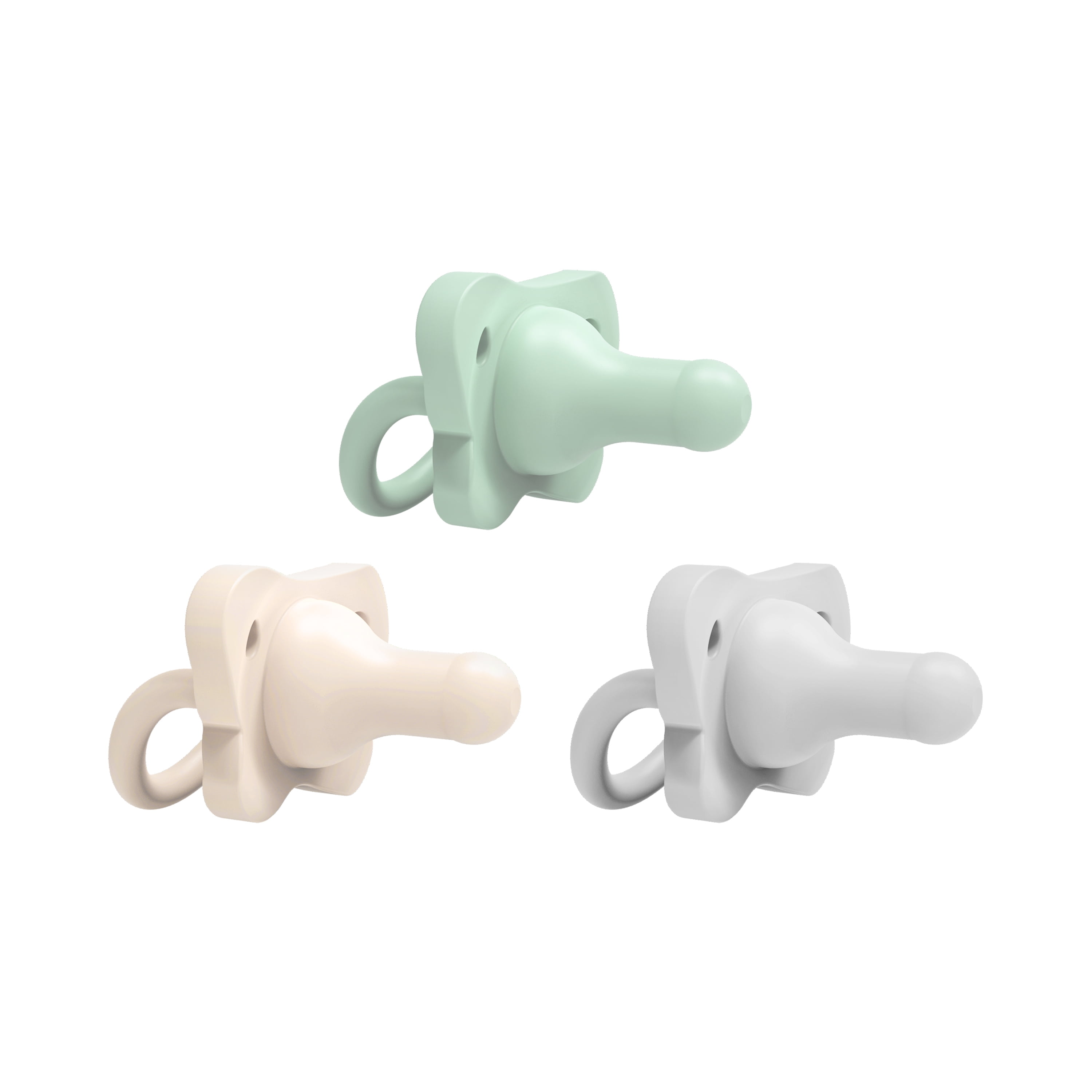 Dr. Brown’s®  HappyPaci™ 100% Silicone Baby Pacifier, Contoured One-Piece Design, Cool Gray/Green/Ecru, 0-6m, BPA-Free, 3-Pack