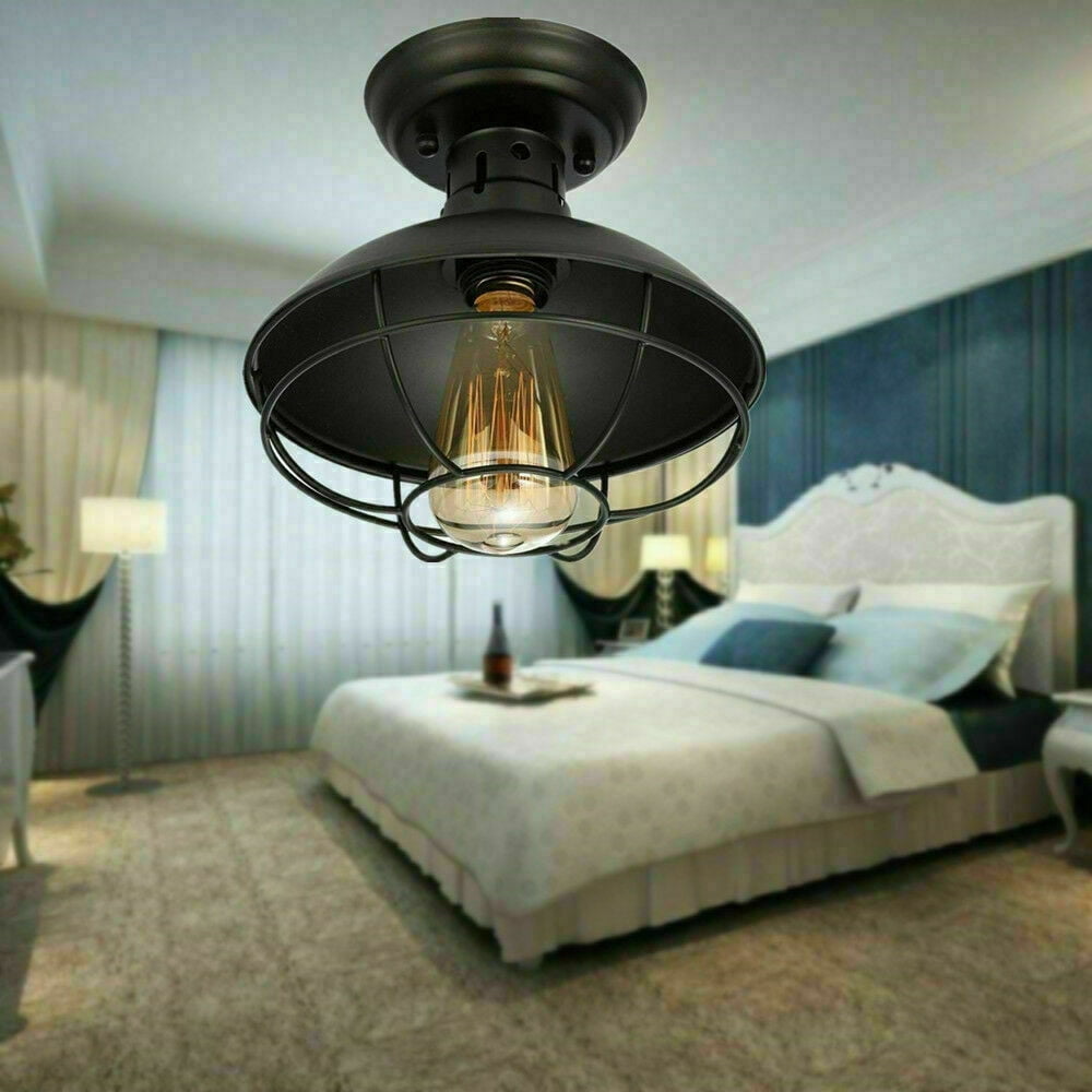 Rustic Farmhouse Metal Cage Ceiling Light Semi Flush Mount Pendant Lamp Fixture!