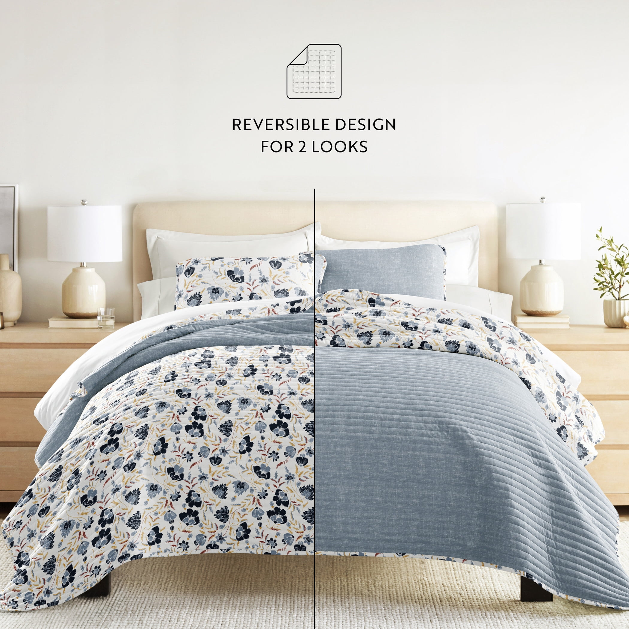 Lightweight Quilt Sets - Wrinkle Free - Coverlet French Jacobean Floral Light Blue by Comfort Canopy