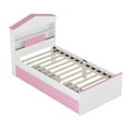 thumbnail image 5 of Solid and Stable Twin Size House-Shaped Wooden Bed with Storage Shelf On The Headboard, Built-In Two Storage Drawers (Pink), 5 of 12