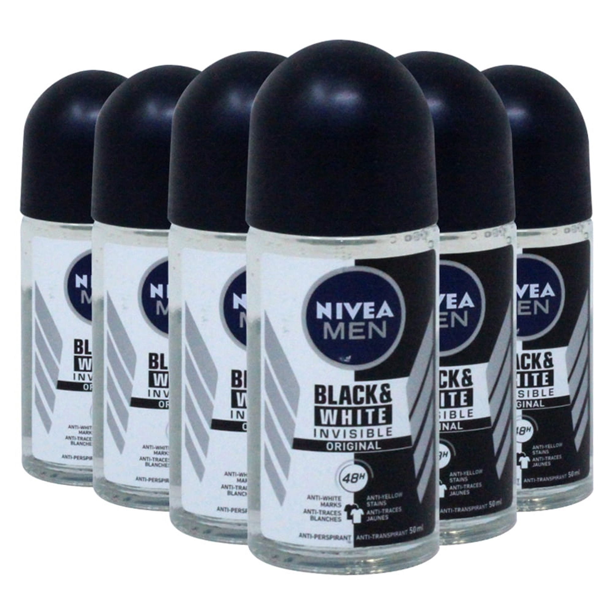 Nivea Deodorant Roll-on, 1.7 Fluid Ounce (INVISIBLE MEN BLACK & WHITE, PACK OF 6)