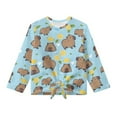 thumbnail image 5 of Xixirimido Capybara Lemon Blue Pattern Girls Casual T-Shirt Crew Neck Tunic Tops Long Sleeve Loose Fit Soft Blouse Tie-hem Tees for Fall Winter, Size 5-6, 5 of 7