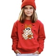 thumbnail image 2 of Girly Ghost & Orange Bow Fall Sweatshirt for Kids Cute Halloween Graphic Pullover Red Sweatshirt Youth Medium, 2 of 5