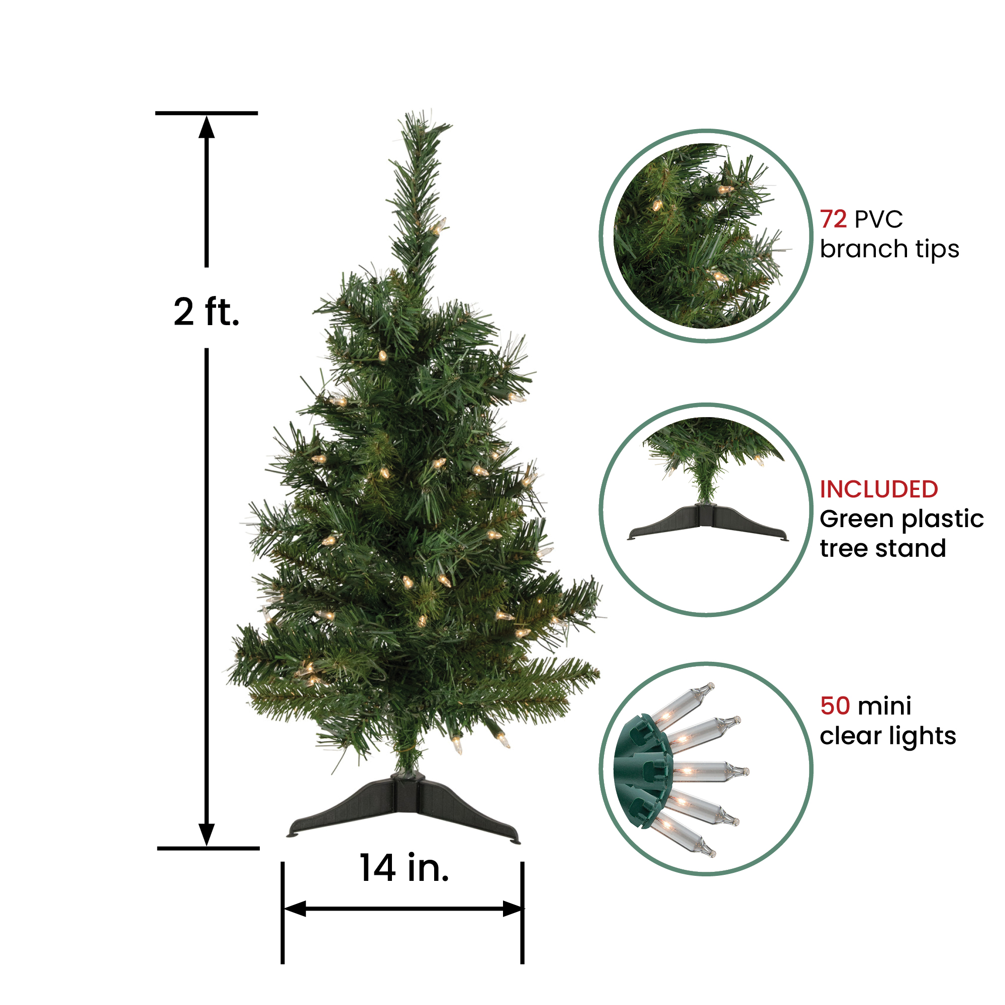Northlight Pre-Lit Medium Aspen Pine Artificial Christmas Tree - 2' - Clear Lights