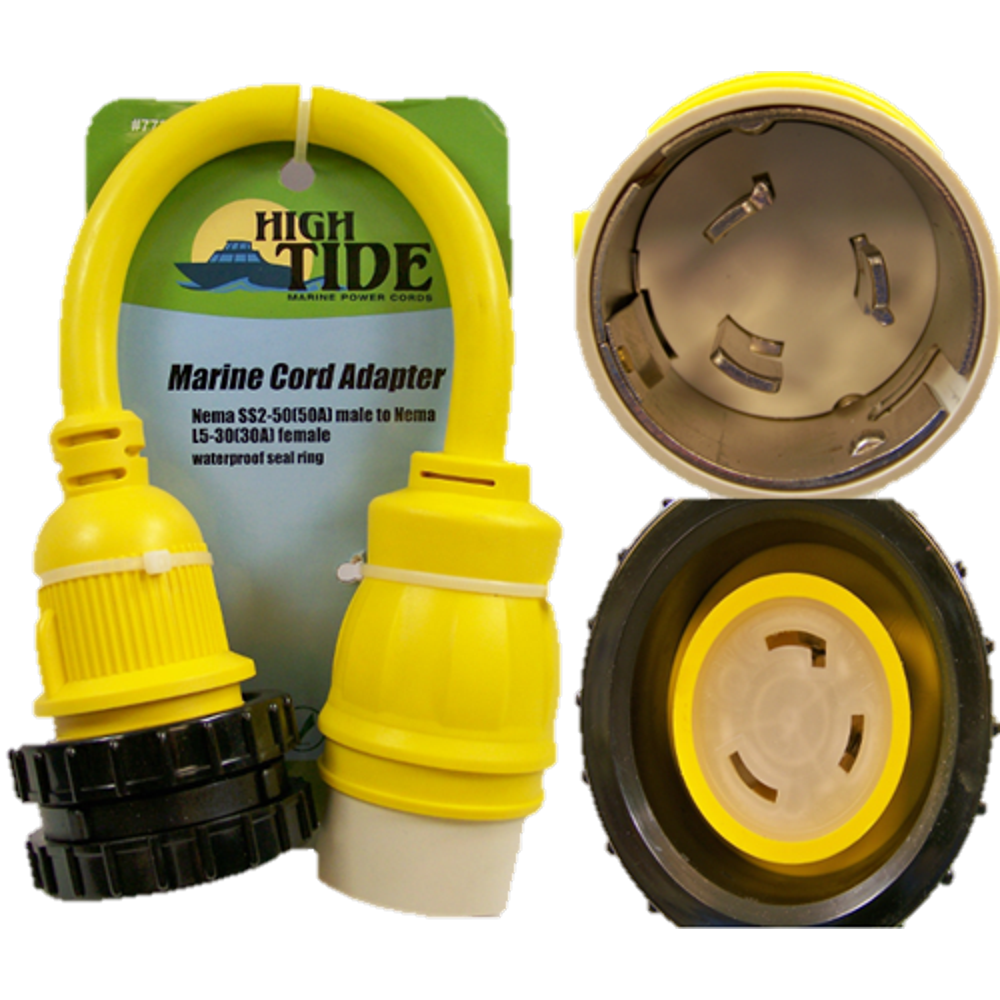 High Tide Marine 50 Amp Male to Locking 30 amp Female adapter with LED