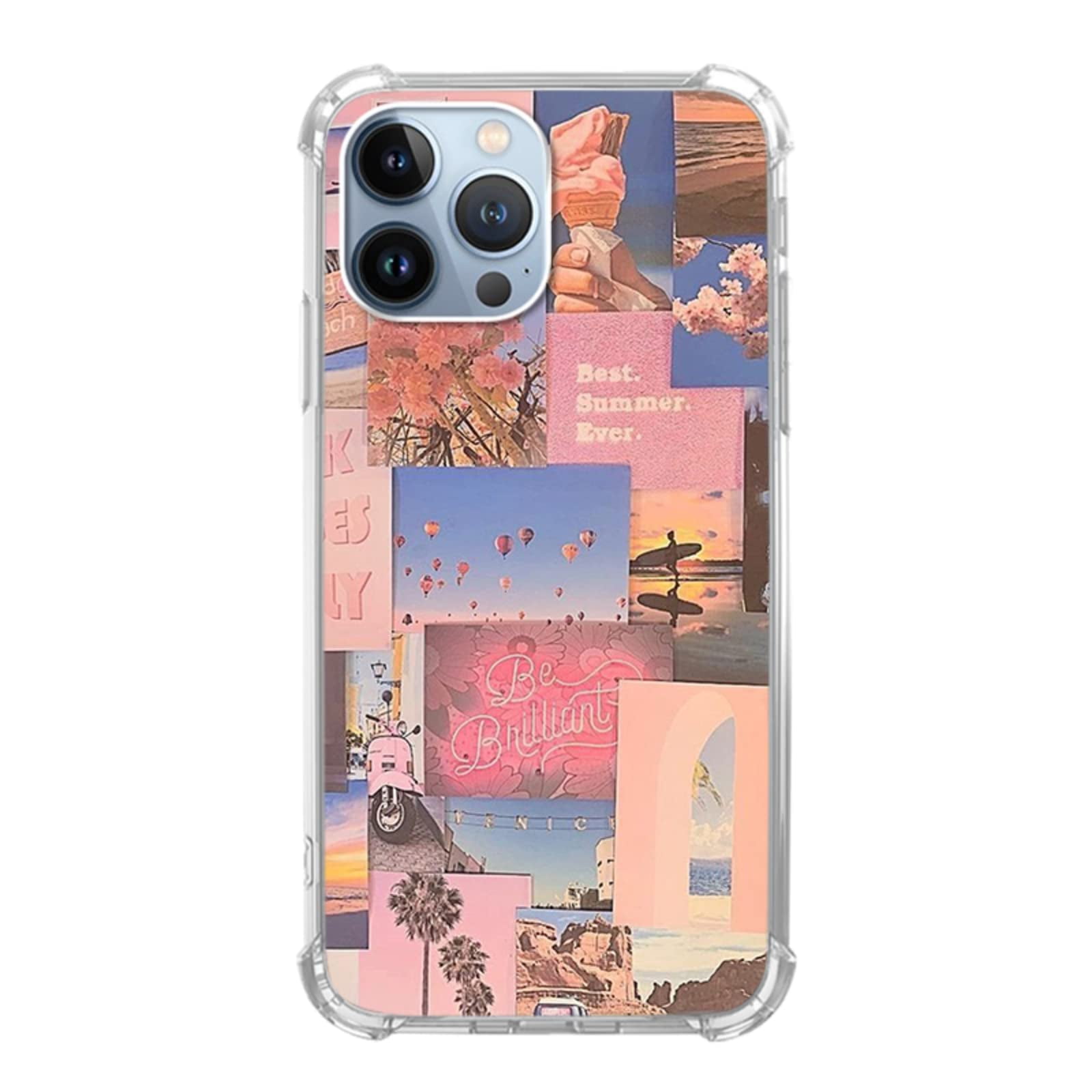Pink Collage Case for iPhone 13 Pro Max,Aesthetic Art Design TPU Bumper