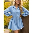 thumbnail image 3 of Zilcremo Women's Long Sleeve Babydoll Denim Dress Button Down Jean Shirt Dress with Pockets, 3 of 5
