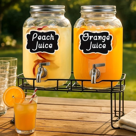 2 Packs 1 Gallon Glass Drink Dispensers with Fruit Infuser &Stand Stainless Steel