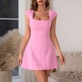 thumbnail image 5 of Women's Square Neck Cap Sleeve Fully Lined Mini Dress Zipper A Line Party Club Dresses, Mother of The Bride Dresses, Formal Wedding Guest Dress(Pink,XS), 5 of 6