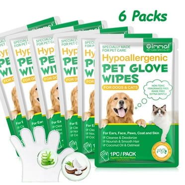 Oimmal Pet Glove Wipes, Disposable Cleaning Gloves Wipes for Dog and Cat, Grooming Gloves for Pet No Rinse Wipes Gloves 6PCS