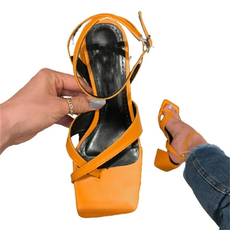 

Square Peep Toe Slingback Ladies High Heels Sandals Vintage Style Casual Shoes Summer Beach Supply