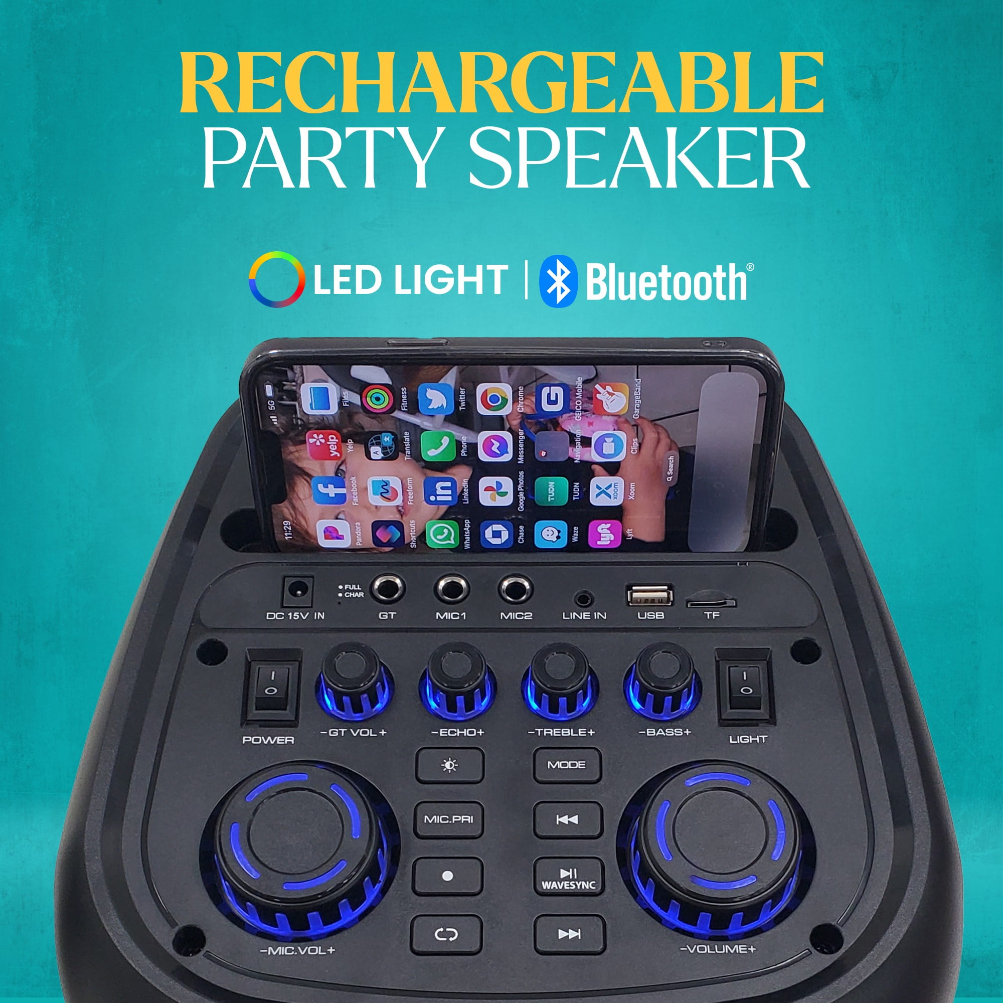 Dolphin KP-380 Triple 8" Bluetooth Party Speaker – Powerful Sound System, 35-Inch Tall, Portable Design, Long Lasting Battery