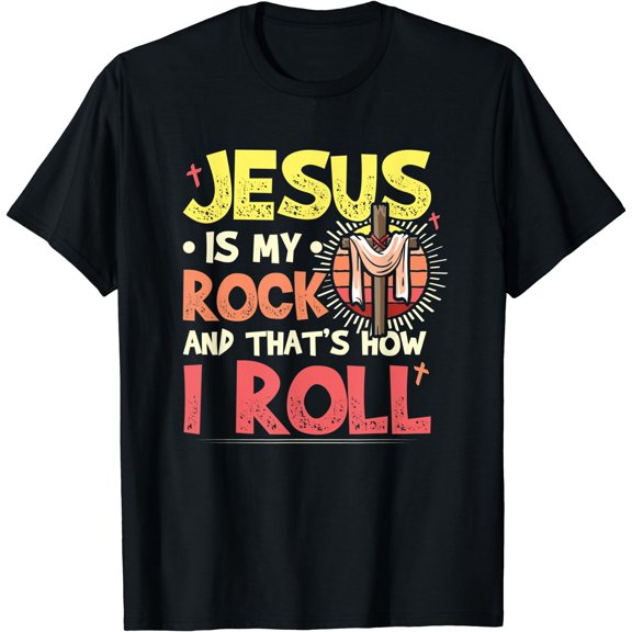 Jesus Is My Rock Bible Faith in God Religion Jesus T-Shirt Black 3X-Large