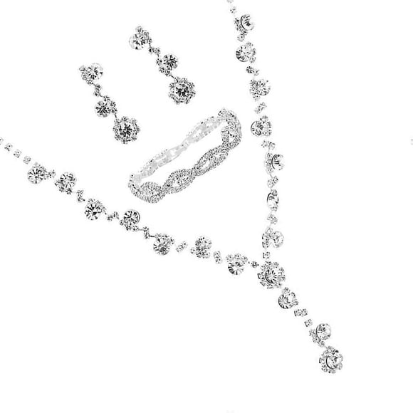 Sparkly Rhinestone Jewelry Set for Women – Necklace, Earrings, and Bracelet for Weddings, Proms, and Special Occasions