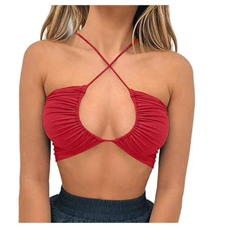 

Noarlalf camisole for women Women Pion Solid No Steel Ring Crisscross Strappy Bow Frenulum Tops women s fashion