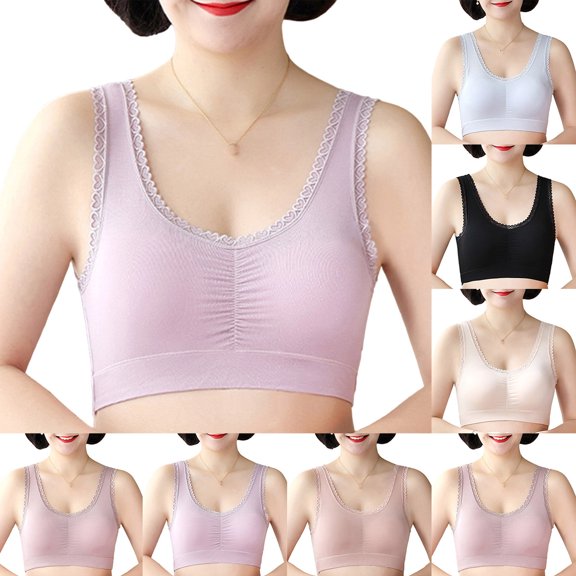 Womens Plus Size Bra, Push Up Lace Trim High Elastic Thin Sports Bra Without Underwire Purples XL