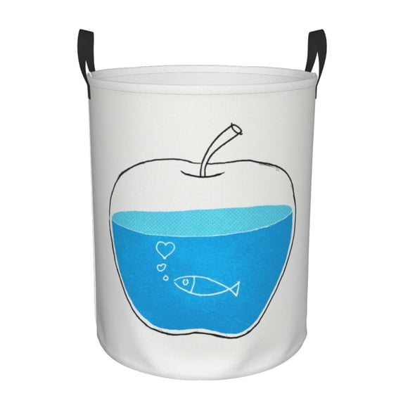 XMXY Round Laundry Basket Organizer, Glass Water Fish Waterproof Collapsible Dirty Clothes Basket Laundry Hamper, Small Size