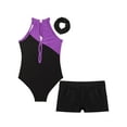 thumbnail image 4 of Haitryli Kids Girls Sleeveless Gymnastic Leotard with Shorts Ballet Dance Outfits Set Hair Scrunchie Purple&Black 12, 4 of 5