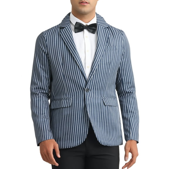 INSPIRE CHIC Striped Blazers for Men's One Button Slim Fit Business Stripe Sports Coats XL Navy Blue