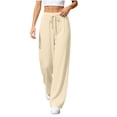 thumbnail image 2 of ZZwxWA Wide Leg Knit Pants for Women Loose Fit Lounge Pants Straight Leg Drawstring Elastic Waist Sweatpants with Pockets, 2 of 5