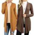 thumbnail image 1 of Women & Plus Draped Open Front Long Sleeve Flowy Light Cardigan (2PK: Coffee/Mocha, 2X), 1 of 4