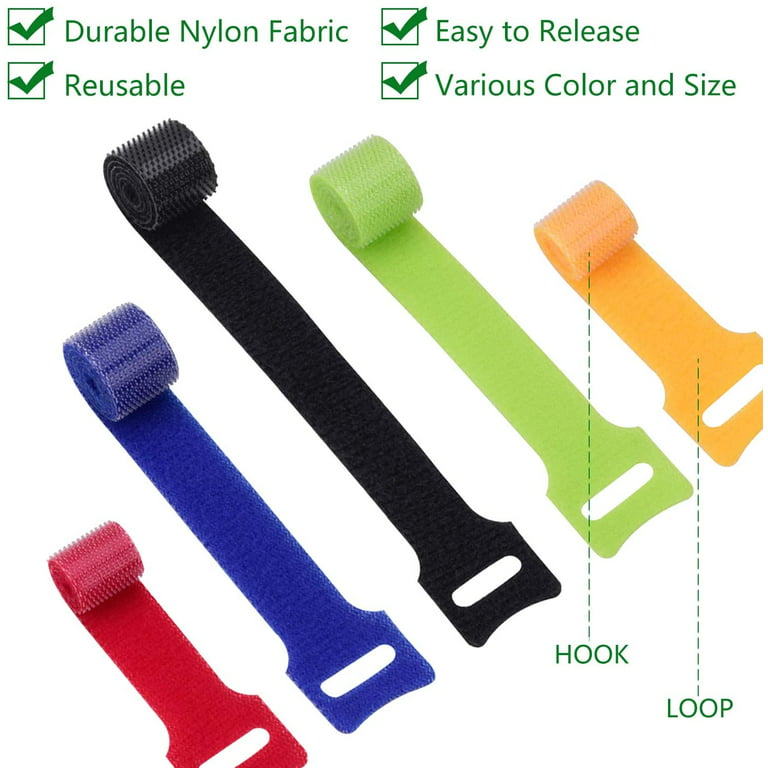 60 Pcs Reusable Fastening Cable Ties with Hook and Loop, Multi