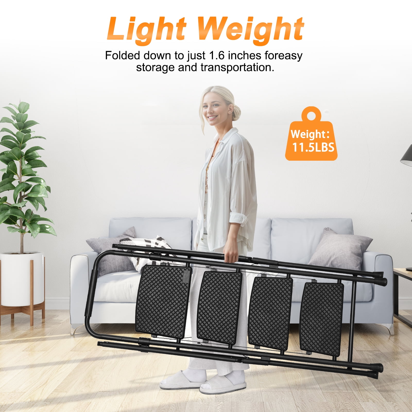 Alvantor 4 Step Ladder with Handrails, Portable Steel Folding Stool with Wide Anti-Slip Pedal Black