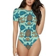 thumbnail image 2 of Goofa Turtles And Seahorses Printed Women Rash Guard Short Sleeve,Tummy control Swimsuit Surfing Swimsuit Bathing Suit One Piece Swimsuit UPF 50-, 2 of 9