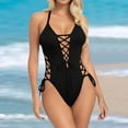 thumbnail image 2 of Yuncity Women's One-Piece Swimsuits Lace Up 1 Piece Swimsuit Deep V Neck Bathing Suits Swimwear For Beach Pool Black S-Xxxl, 2 of 5