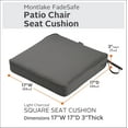 thumbnail image 3 of Classic Accessories Montlake Water-Resistant 17 x 17 x 3 Inch Square Outdoor Seat Cushion, Patio Furniture Chair Cushion, Light Charcoal Grey, Outdoor Cushion Cover, 3 of 5