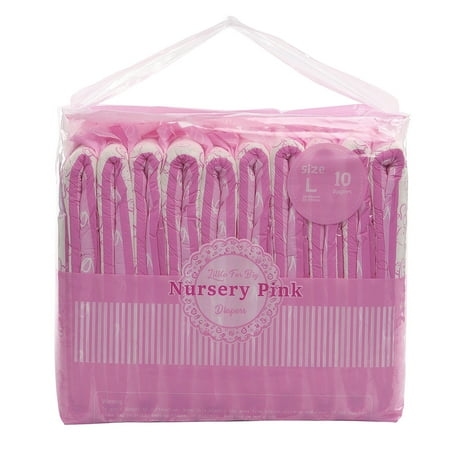 Littleforbig Adult Printed Diaper 10 Pieces - Nursery Pink (Medium 28"-38") Medium (Pack of 10) Pink