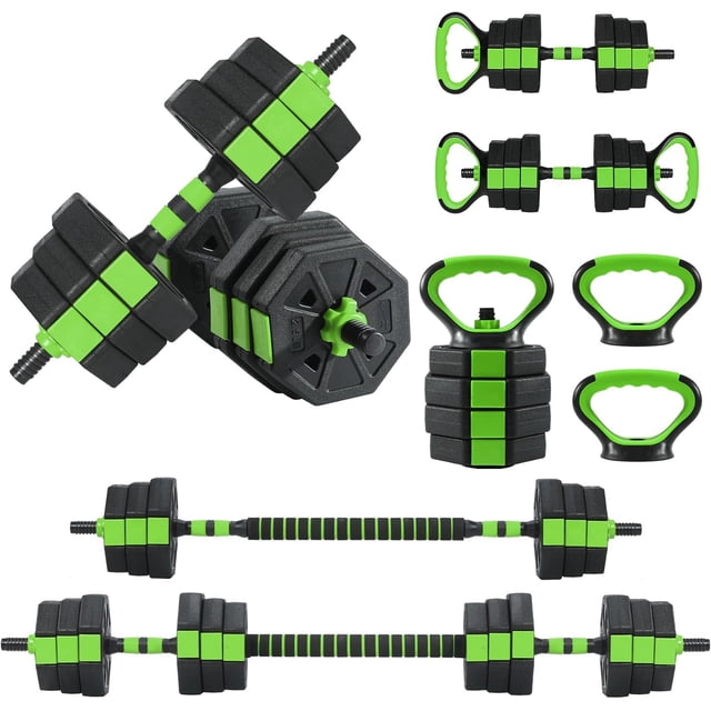 Juego de Mancuernas – 3 en 1 Octogonales Ajustables – Mango Antideslizante – Hombres y Mujeres – 2 Piezas con Conector – Gimnasio en Casa – Versátiles