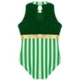 thumbnail image 5 of TiaoBug Kids Girls Christmas Santa Elf Costume Dance Leotards Sleeveless Striped Sequins Skating Jumpsuit Green 14, 5 of 6