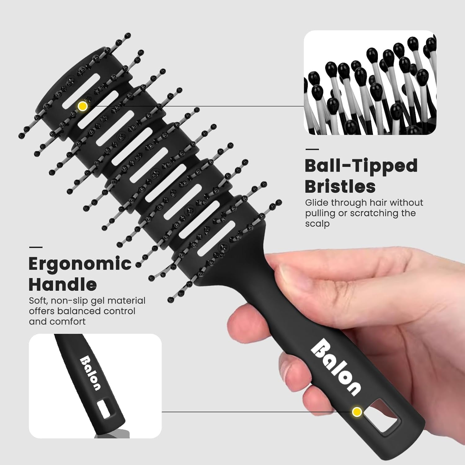 General Hair Brush for Women & Men, Speed Dry Vent Hair Brushes, Pain-Free Detangling Brush for All Wet or Dry, Curly Hair Brush(Black)