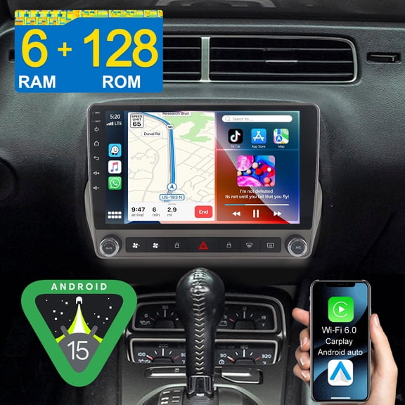 8 Core Android 15 Car Stereo 6 128GB IPS Radio for Chevrolet Camaro 2010-2015 with Apple CarPlay/GPS Navi/4G LTE/Wi-Fi/BT 5.4/DSP