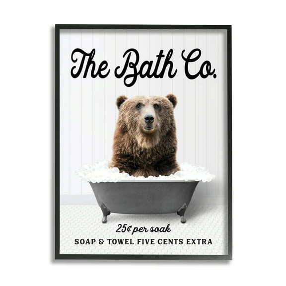 Stupell Industries Vintage Bathroom Bear Animals & Insects Painting Black Framed Art Print Wall Art, 11 x 14