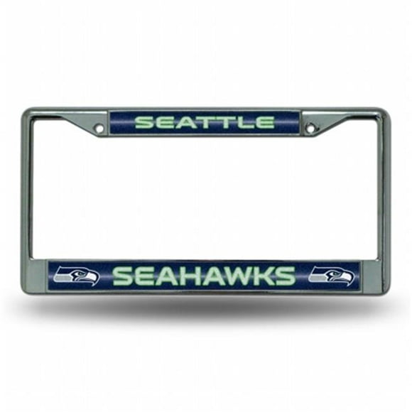 Rico Industries RIC-FCGL2901 Seattle Seahawks NFL Bling Glitter Chrome Cadre de Plaque d'Immatriculation